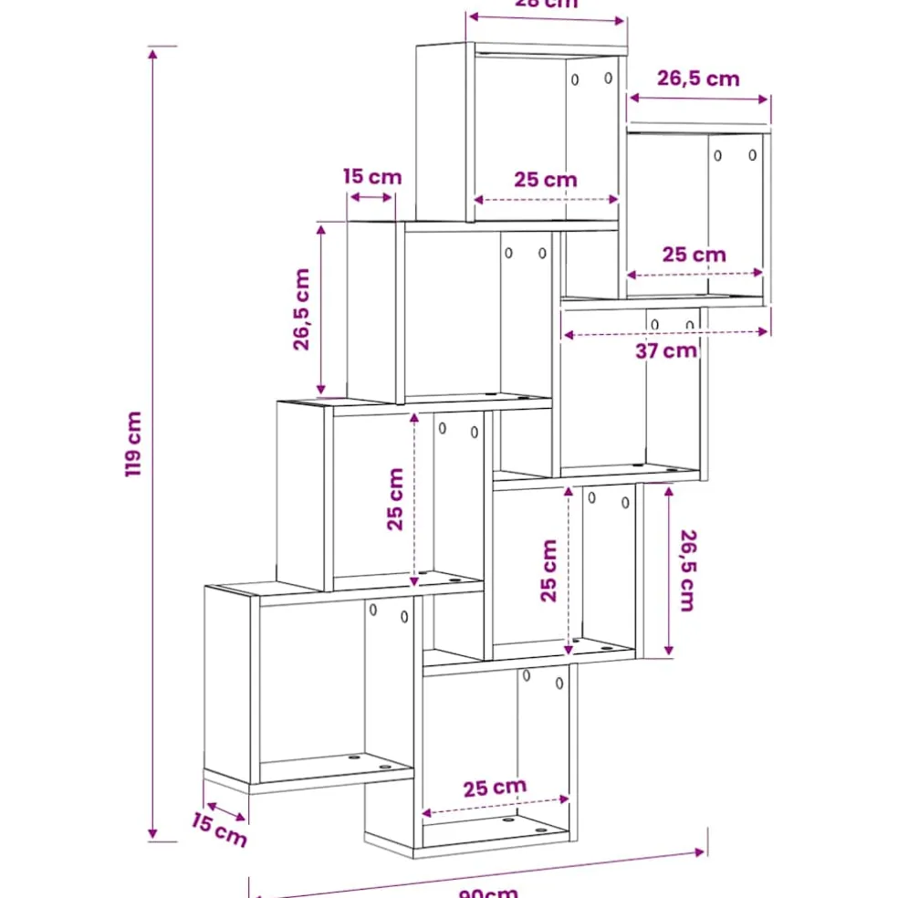vidaXL Wandschap kubus 90x15x119 cm bewerkt hout sonoma eikenkleurig