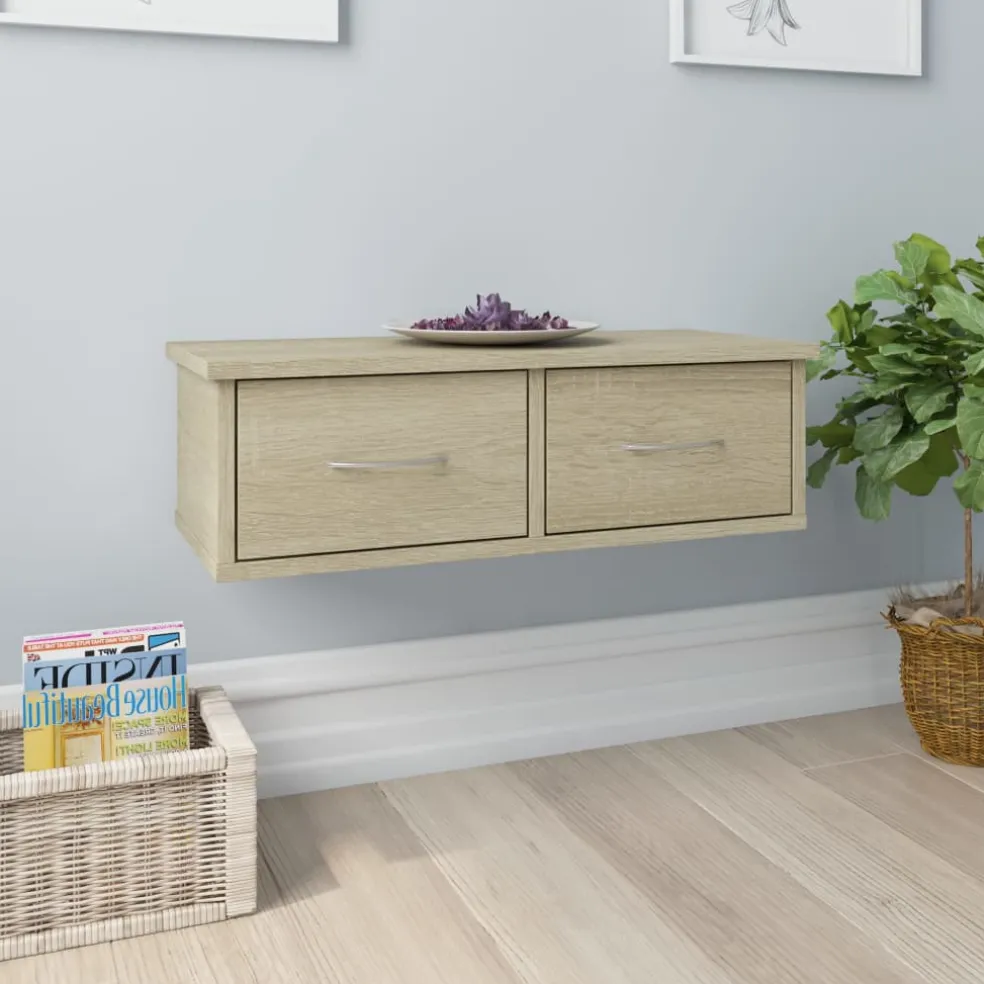 vidaXL Wandschap met lades 60x26x18,5 cm bewerkt hout sonoma eiken