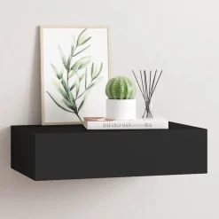 vidaXL Wandschap met lade 40x23,5x10 cm MDF zwart