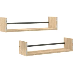 vidaXL Wandschappen met stangen 2 st 60x16x14 cm sonoma eikenkleurig