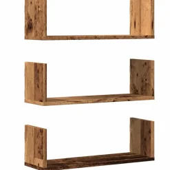 vidaXL Wandschappen 3 st 58x18x18 cm bewerkt hout oud houtkleurig