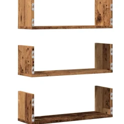 vidaXL Wandschappen 3 st 58x18x18 cm bewerkt hout oud houtkleurig