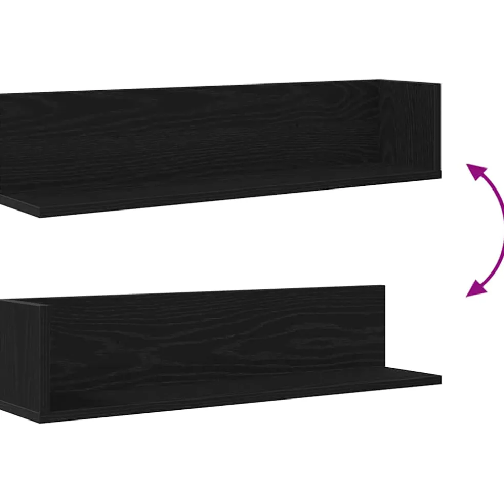 vidaXL Wandschappen 2 st 75x16,5x16,5 cm bewerkt hout zwart