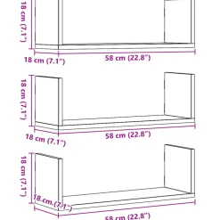 vidaXL Wandschappen 3 st 58x18x18 cm bewerkt hout wit