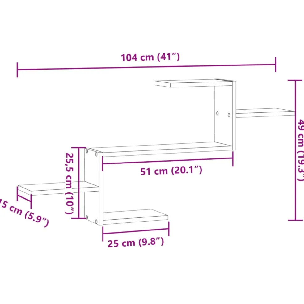 vidaXL Wandschap 104x15x49 cm bewerkt hout grijs sonoma eikenkleurig