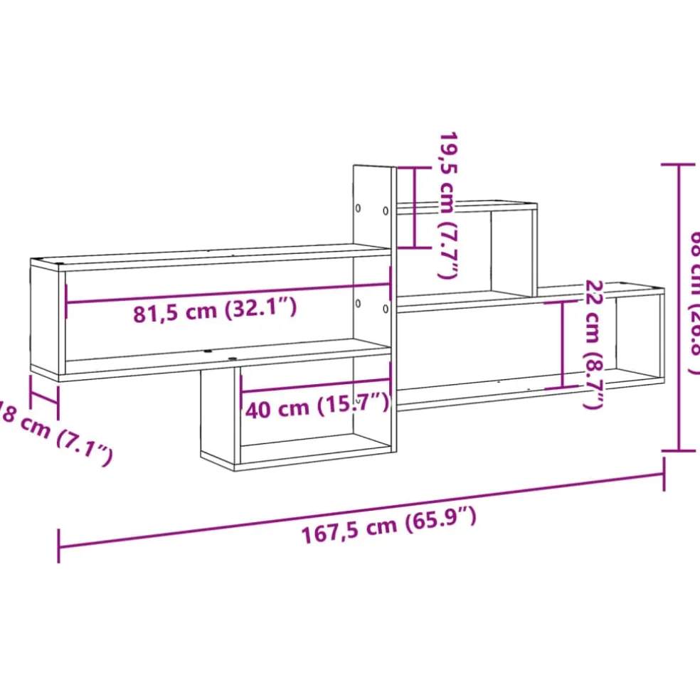 vidaXL Wandschap 167,5x18x68 cm bewerkt hout oud houtkleurig