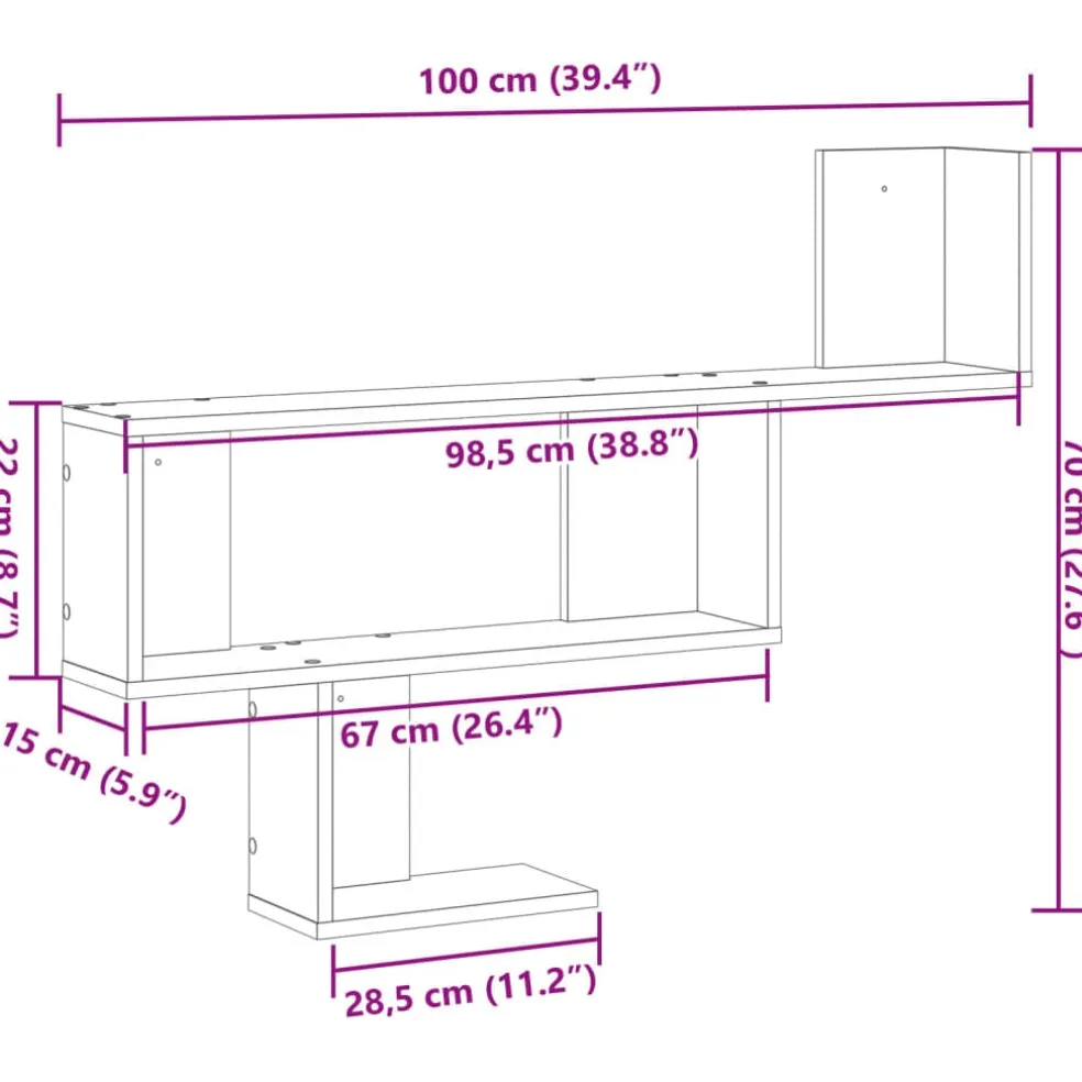 vidaXL Wandschap 159x18x66 cm bewerkt hout sonoma eikenkleurig