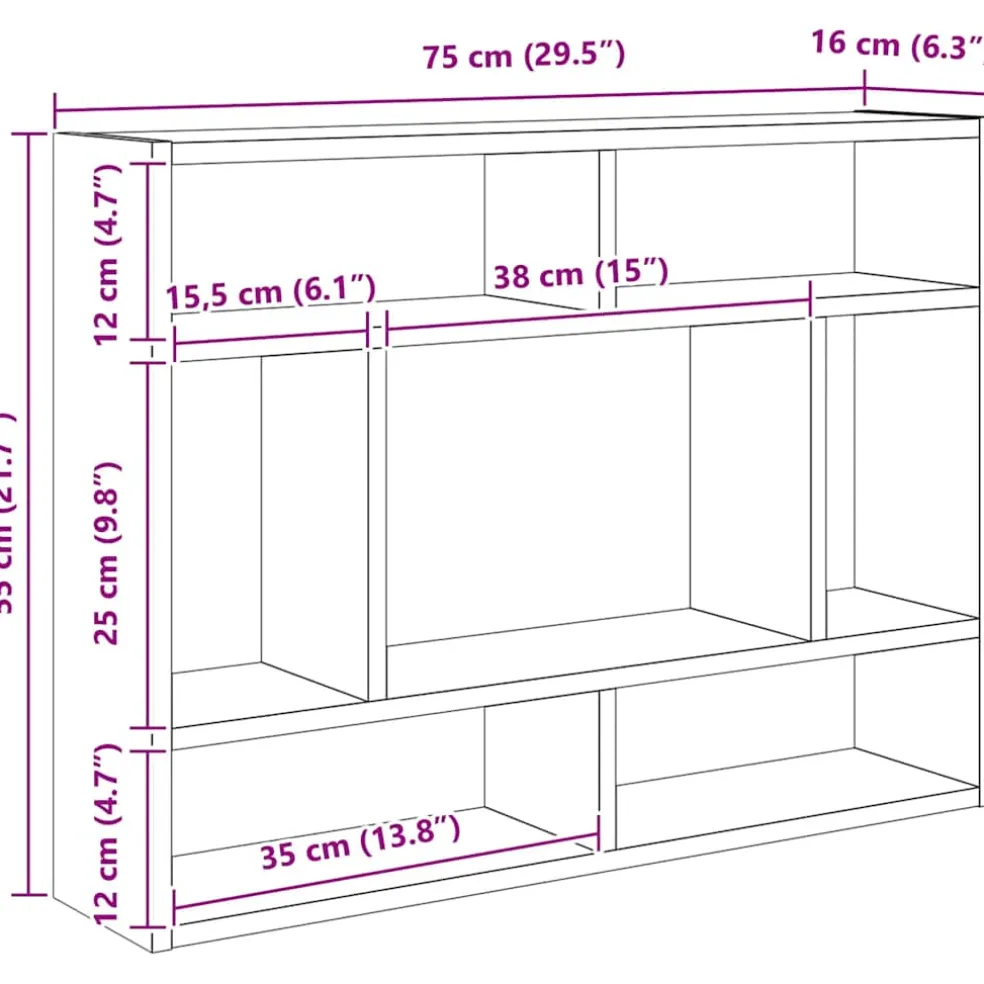 vidaXL Wandschap 75x16x55 cm bewerkt hout sonoma eikenkleurig
