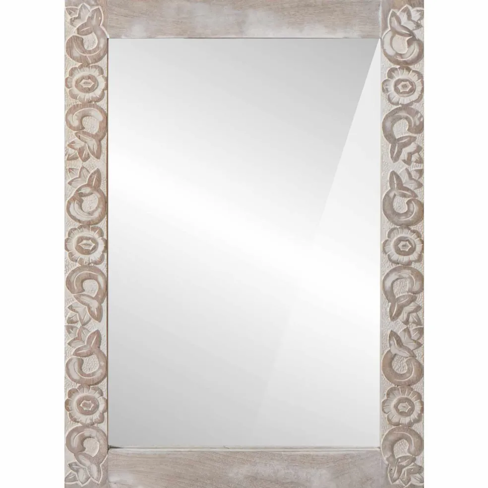 vidaXL wandspiegel Wit 70 x 50 cm Massief Mango Hout Rechthoekig