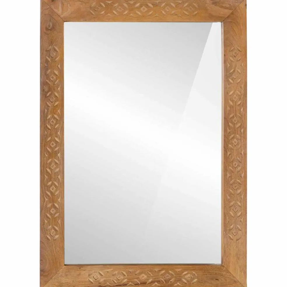 vidaXL wandspiegel 70 x 50 cm Bewerkt hout en glas Rechthoekig
