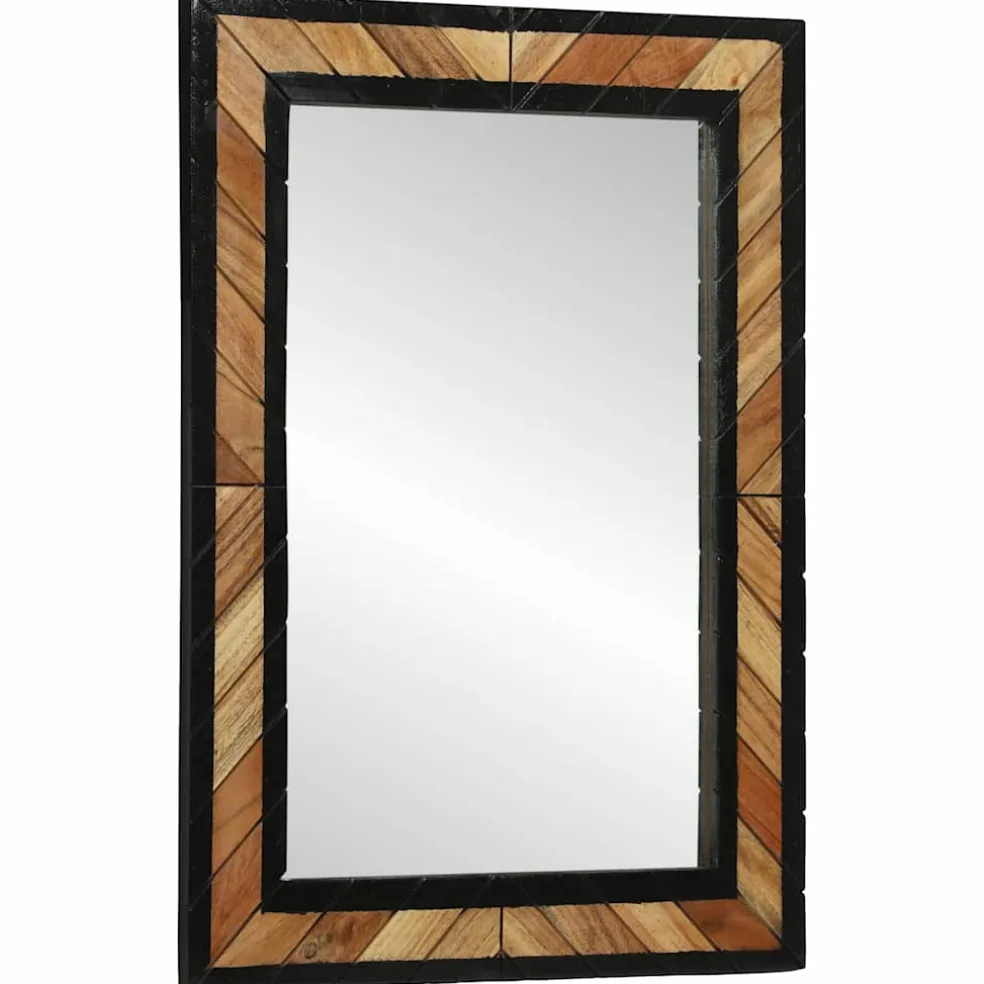 vidaXL Wandspiegel Zwart en Bruin 70 x 2 x 70 cm Massief Acaciahout