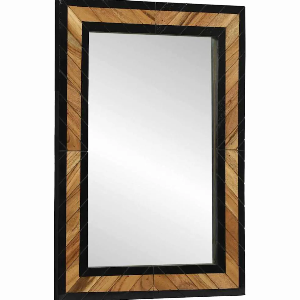 vidaXL Wandspiegel Zwart en Bruin 70 x 2 x 70 cm Massief Acaciahout