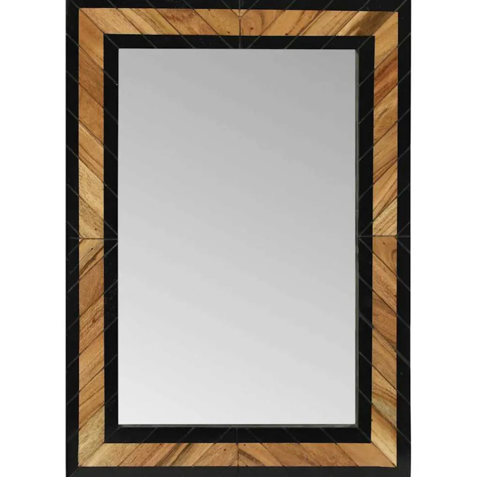 vidaXL Wandspiegel Zwart en Bruin 70 x 2 x 70 cm Massief Acaciahout