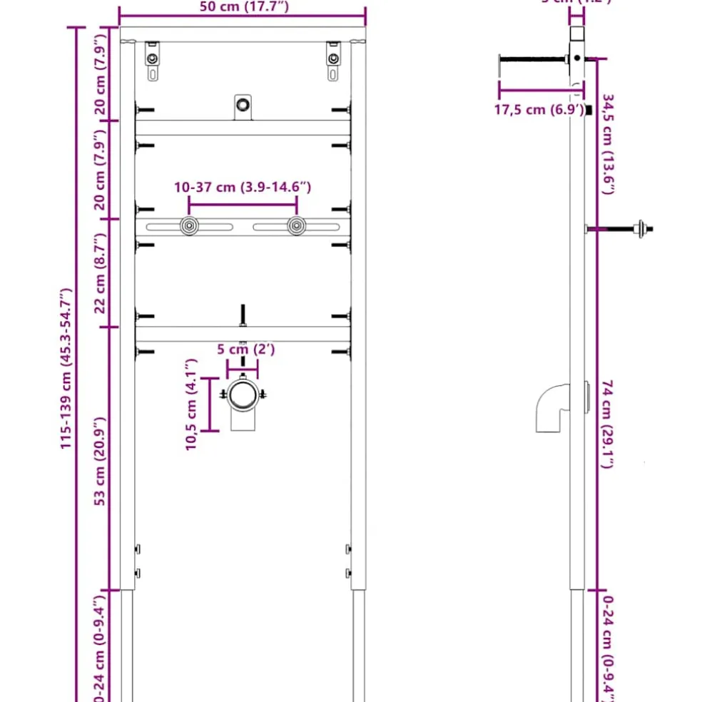 vidaXL Wandsteun voor urinaalsysteem Blauw 50 x 3 x 112 cm