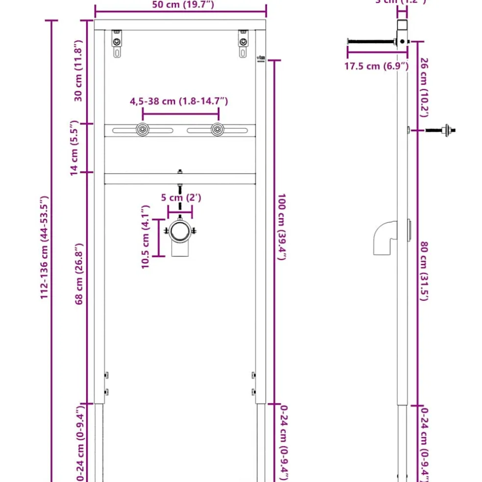 vidaXL Wandsteun voor wastafelsysteem Blauw 50 x 3 x 112 cm