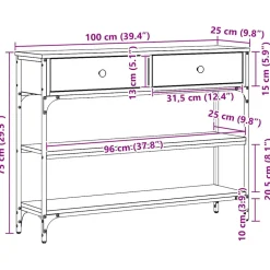 vidaXL Wandtafel Artisan Eiken 100 x 25 x 75 cm Bewerkt hout