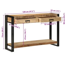 vidaXL Wandtafel met lade Bruin 120 x 33 x 75 cm Massief Mango Hout