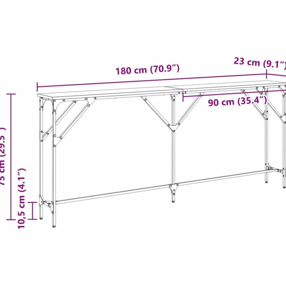 vidaXL Wandtafel Oud Hout 180 x 23 x 75 cm Gelaagd hout en metaal