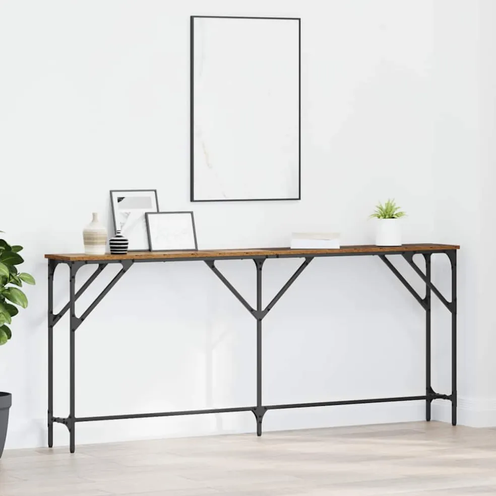 vidaXL Wandtafel Oud Hout 180 x 23 x 75 cm Gelaagd hout en metaal