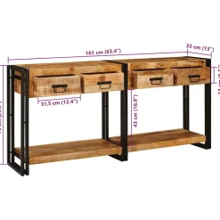 vidaXL Wandtafels 2 st Bruin 161 x 33 x 75 cm Massief Mango Hout