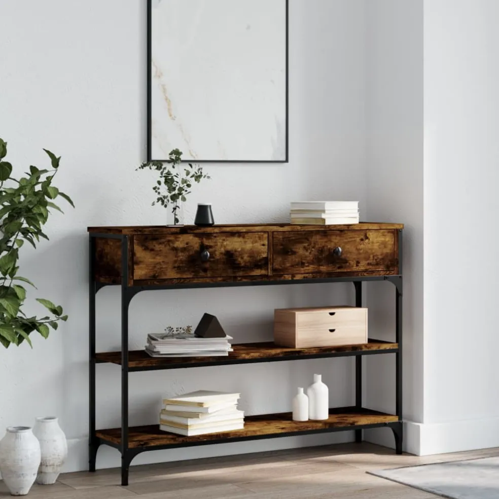 vidaXL Wandtafel 100x25x75 cm bewerkt hout gerookt eikenkleurig