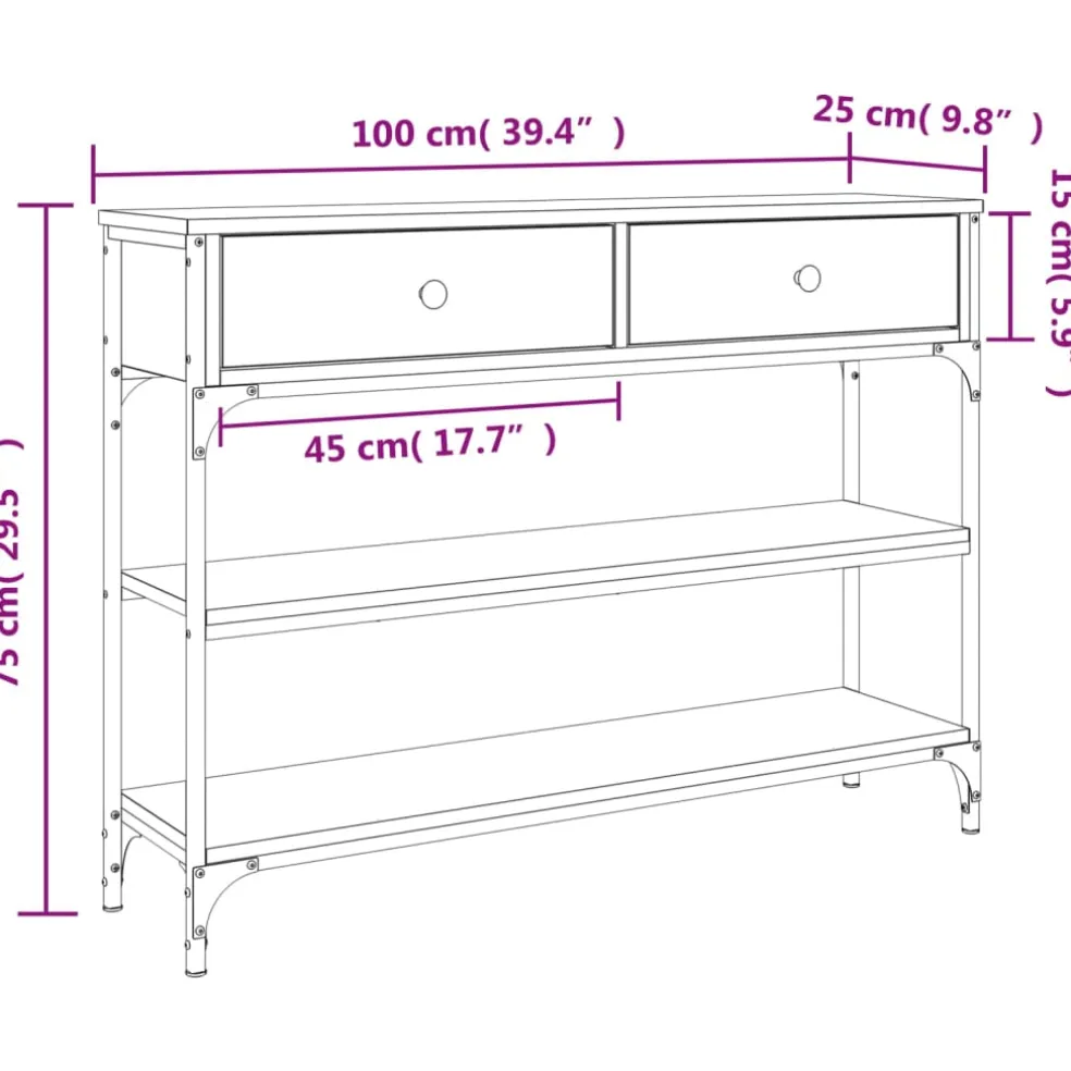 vidaXL Wandtafel 100x25x75 cm bewerkt hout gerookt eikenkleurig