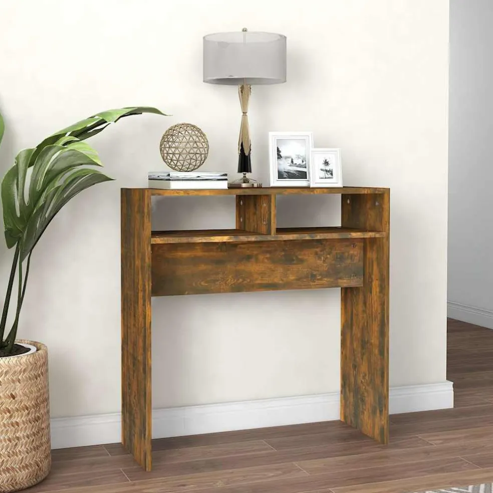 vidaXL Wandtafel 78x30x80 cm bewerkt hout gerookt eikenkleurig