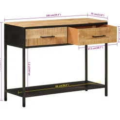 vidaXL Wandtafel 100x35x76 cm massief mangohout en ijzer