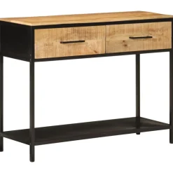 vidaXL Wandtafel 100x35x76 cm massief mangohout en ijzer
