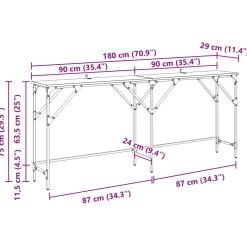 vidaXL Wandtafel Zwart Eiken 180 x 30 x 75 cm Bewerkt hout
