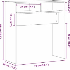 vidaXL Wandtafel Zwart Eiken 78 x 30 x 80 cm Bewerkt hout