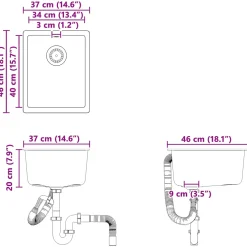 vidaXL Wasbak 80% Kwarts en 20% Hars 370 x 460 mm Zwart