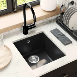vidaXL Wasbak 80% Kwarts en 20% Hars 370 x 460 mm Zwart