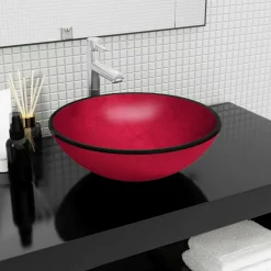 vidaXL Wasbak 42x14 cm gehard glas rood