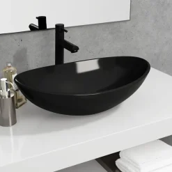 vidaXL Wasbak 54,5x35x15,5 cm gehard glas zwart