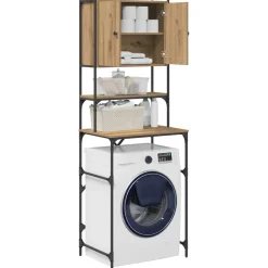 vidaXL Wasmachinekast Artisanaal eiken 68 x 48,5 x 194 cm Bewerkt hout