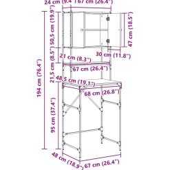 vidaXL Wasmachinekast Artisanaal eiken 68 x 48,5 x 194 cm Bewerkt hout