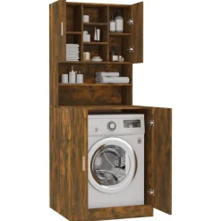 vidaXL Wasmachinekast bewerkt hout gerookt eikenkleurig