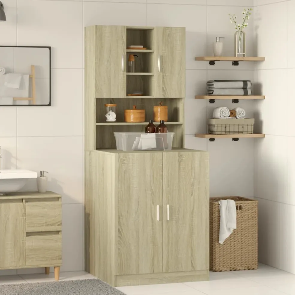 vidaXL Wasmachinekasten 2 st bewerkt hout sonoma eikenkleurig