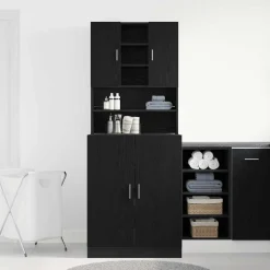vidaXL Wasmachinekast 2 st Zwart eiken 70,5 x 71,5 x 181,5 cm