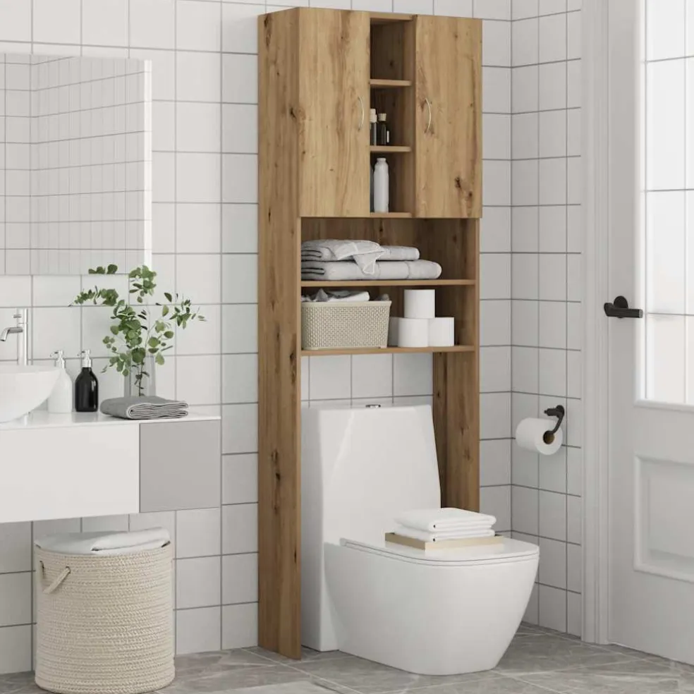 vidaXL Wasmachinekast 64x25,5x190 cm artisanaal eikenkleur