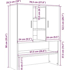 vidaXL Wasmachinekast 70,5x25,5x90 cm artisanaal eikenkleur