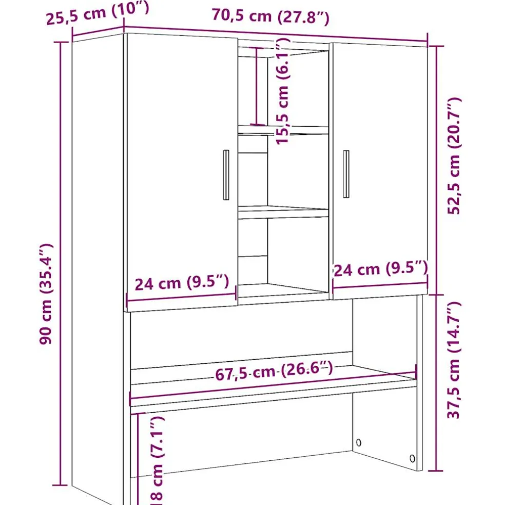 vidaXL Wasmachinekast 70,5x25,5x90 cm artisanaal eikenkleur