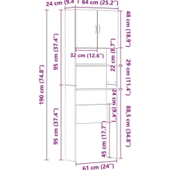 vidaXL Wasmachinekast 64x24x190 cm bewerkt hout oud houtkleurig