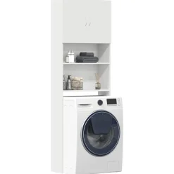vidaXL Wasmachinekast 64x24x190 cm bewerkt hout wit