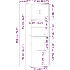 vidaXL Wasmachinekast 64x24x190 cm bewerkt hout betongrijs