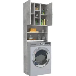vidaXL Wasmachinekast 64x25,5x190 cm betongrijs