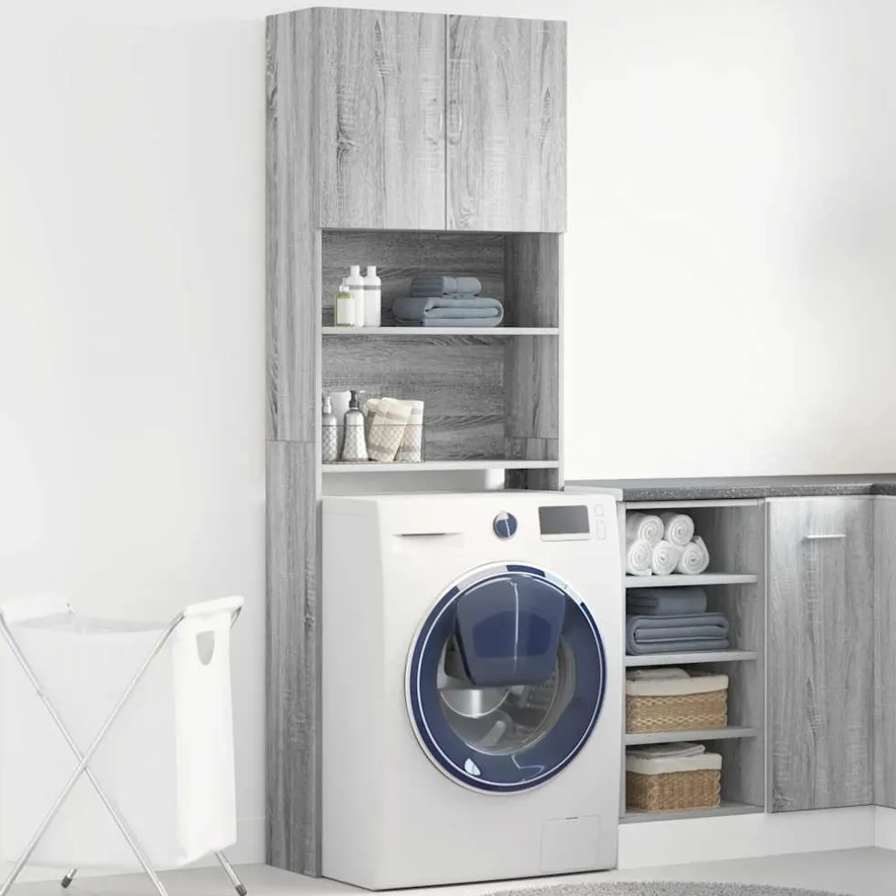 vidaXL Wasmachinekast 64x24x190 cm bewerkt hout grijs sonoma eikenkl