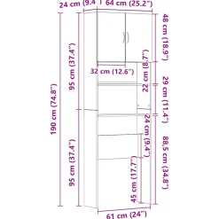 vidaXL Wasmachinekast 64x24x190 cm bewerkt hout grijs sonoma eikenkl