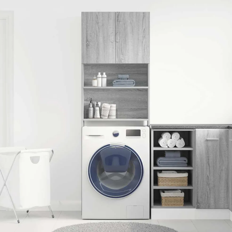 vidaXL Wasmachinekast 64x24x190 cm bewerkt hout grijs sonoma eikenkl